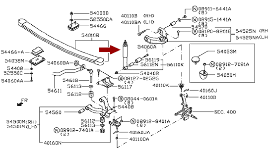 Амортизатор Nissan Cabstar F24 - передний, Japan, 56100MB40A