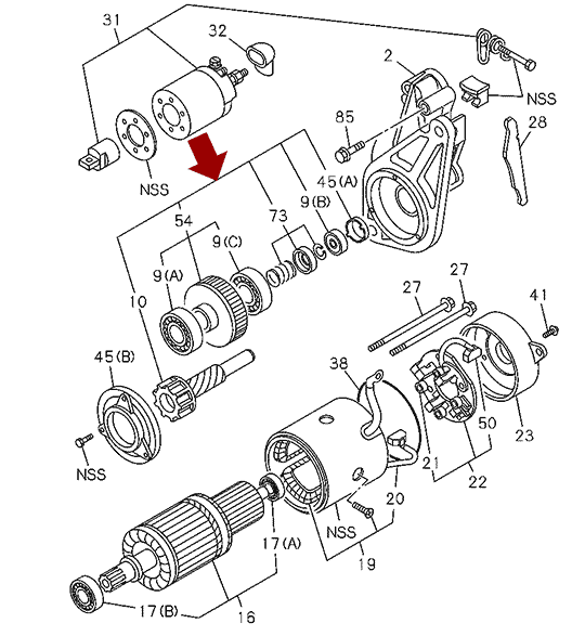 Бендикс стартера ISUZU NMR85/NLR85/NPR75, 8982221000 / 8971797700 На схеме показан бендикс стартера ISUZU NMR85/NLR85/NPR75, 8982221000 / 8971797700