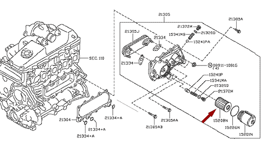 Фильтр масляный NISSAN CABSTAR F24 дв. ZD30DDTI, оригинал, 15209MA70A