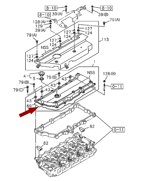 Прокладка клапанной крышки ISUZU (ИСУЗУ) NQR75, NPR75, 8973313591, 4HK1-T На схеме показана прокладка клапанной крышки ISUZU (ИСУЗУ) NQR75, NPR75, 8973313591, 4HK1-T