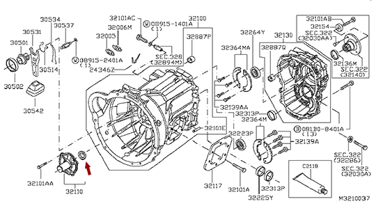 Сальник первичного вала КПП Nissan Cabstar F24, оригинал, Japan На схеме показано размещение сальника первичного вала КПП Nissan Cabstar