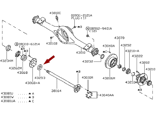 Размещение на схеме сальника задней полуоси Nissan Cabstar 432539X600