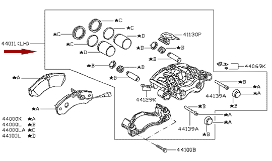Суппорт задний левый NISSAN CABSTAR F24 дв. ZD30DDTI, FAST, 44011MB40A