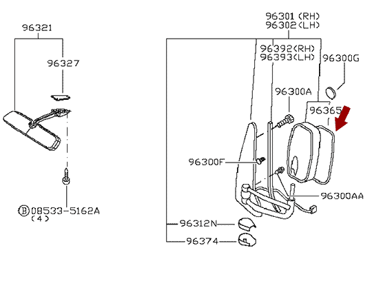 ЗЕРКАЛЬНЫЙ ЭЛЕМЕНТ С ПОДОГРЕВОМ NISSAN CABSTAR (НИССАН КАБСТАР) F24, ОРИГИНАЛ, 96365MB40D